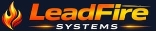 LeadFire Systems logo with orange text and flame icon on dark blue background